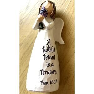 DICKSONS Resin ANGEL W/FLOWERS 4" FIGURE GIFT- PROV. 18:24 “Faithful Friend”